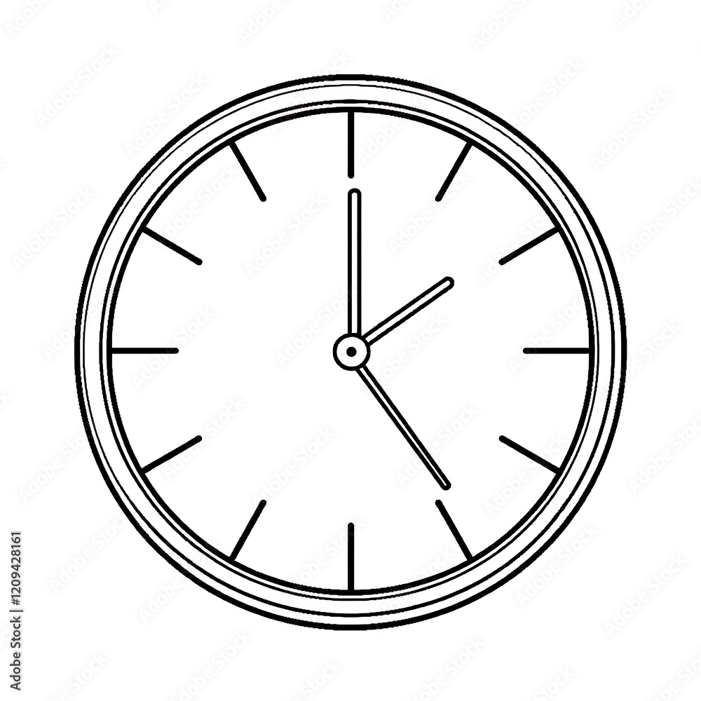 Simple Round Clock Outline Drawing Illustration Simple Round Clock Outline Drawing Illustration