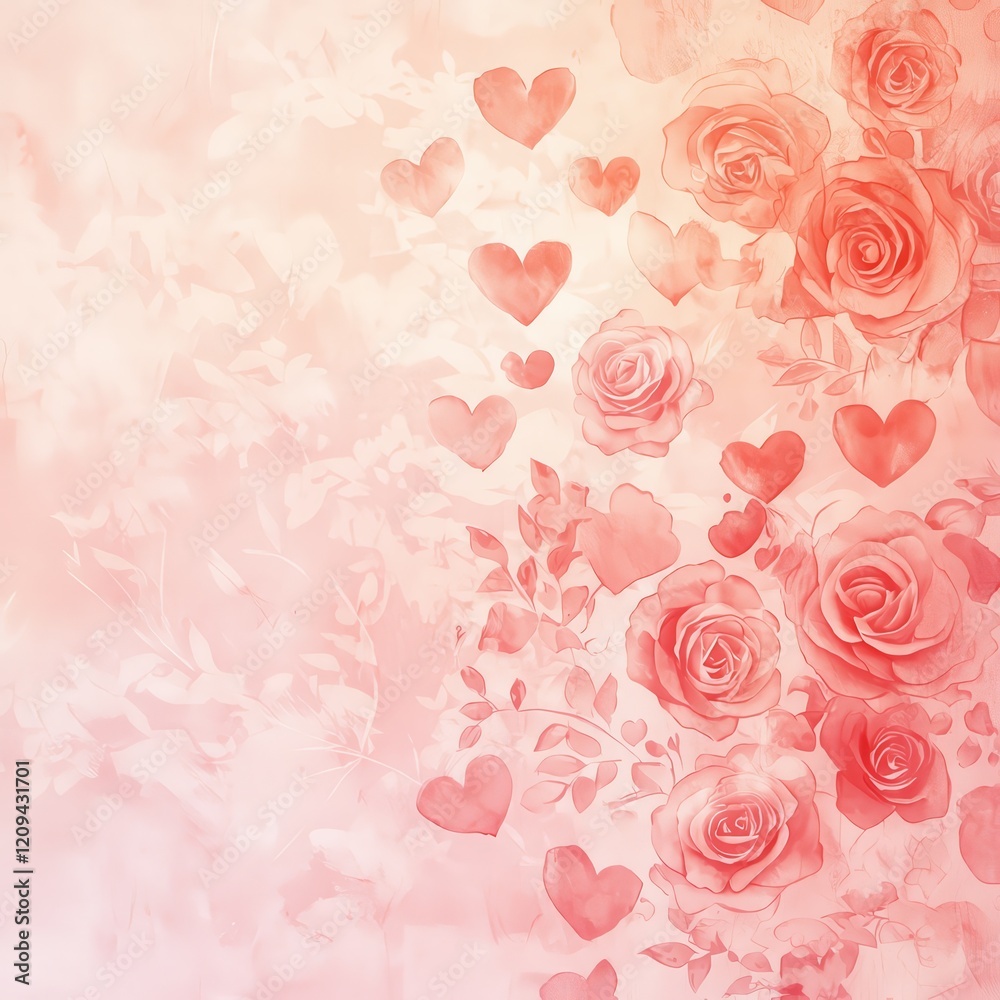 Romantic Floral Harmony: Soft focus pink roses and floating hearts create a dreamy, vintage-inspired design perfect for expressing love and affection. Romantic Floral Harmony: Soft focus pink roses and floating hearts create a dreamy, vintage-inspired design perfect for expressing love and affection.