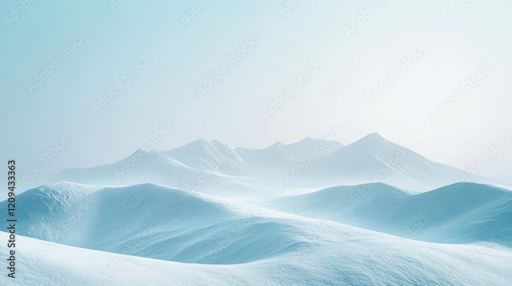 © kitidach - Serene snowy mountain landscape under soft blue light, evoking tranquility and peace.