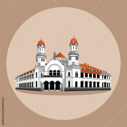 Lawang Sewu in Semarang, Central Java, Vintage Indonesian Historical Landmark Building Vector
