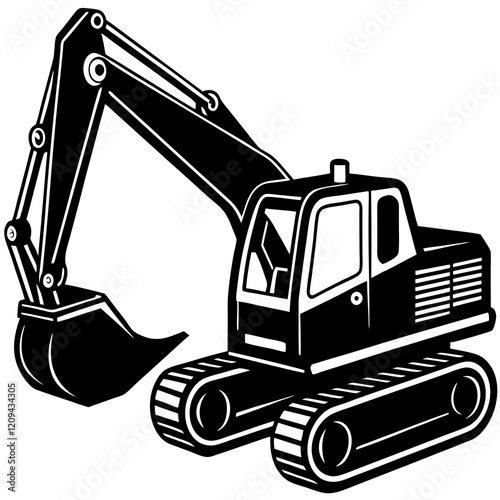 Bold Excavator Silhouette on White