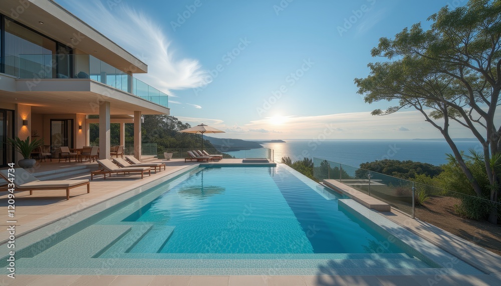 Fototapeta premium Luxury villa with infinity pool and ocean view