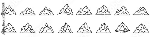 Mountain icon. Set of black linear mountain icons. Mountain symbol. Vector illustration
