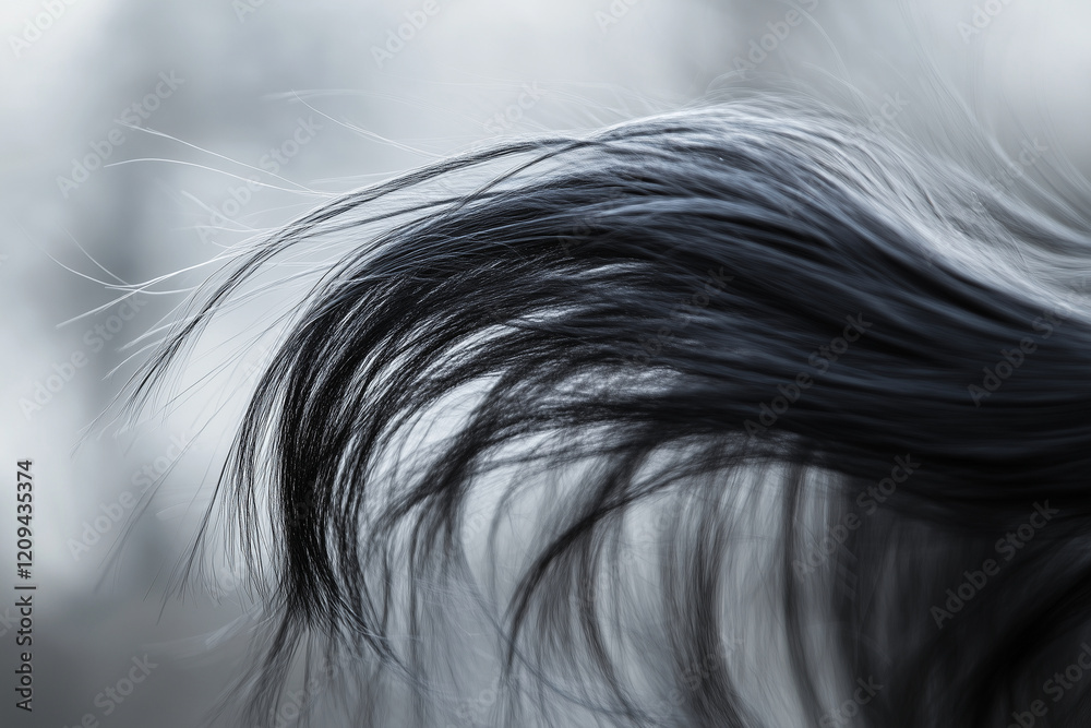 Close-up of a flowing black horse mane swaying in the wind, highlighting the fine strands and silky texture against a soft background.
Close-up of a flowing black horse mane swaying in the wind, highlighting the fine strands and silky texture against a soft background.