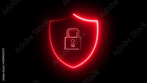 Data protect concept and bright neon line lock icon concept.A digital security lock icon displayed on a high-tech interface, symbolizing cybersecurity, data protection, and online privacy