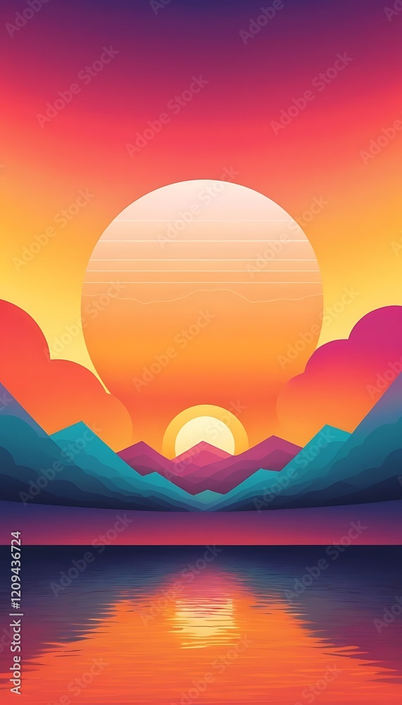 Vibrant Sunset Over Serene Mountain Lake Landscape Vibrant Sunset Over Serene Mountain Lake Landscape