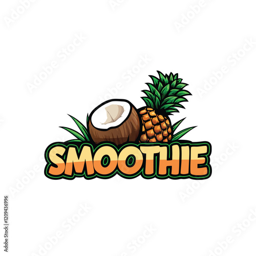 Design a logo featuring a stylized coconut with a pineapple pin piercing through it, evoking a tropical and refreshing vibe.