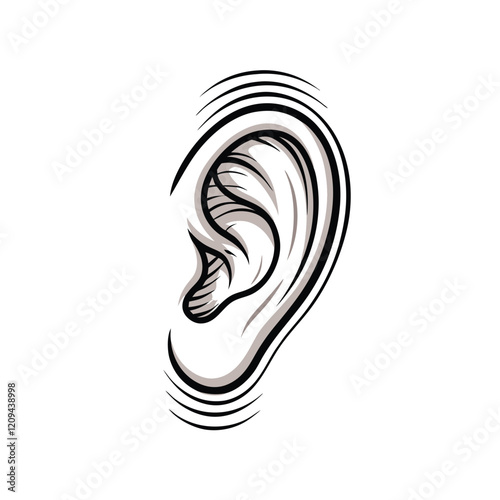 A minimalist illustration of an ear with subtle sound waves emanating from it, capturing the essence of hearing.