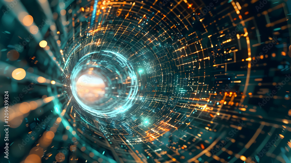 Obraz premium Abstract Background - Futuristic Data Tunnel Visualization