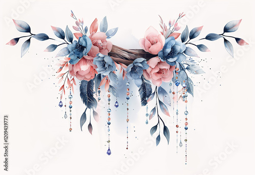 Explore the beauty of a boho dream catcher adorned with flowers and feathers for peaceful decor