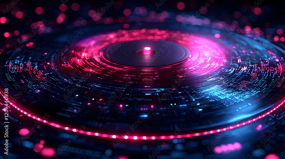 Neon Circular Data Streams Glow Brightly Neon Circular Data Streams Glow Brightly
