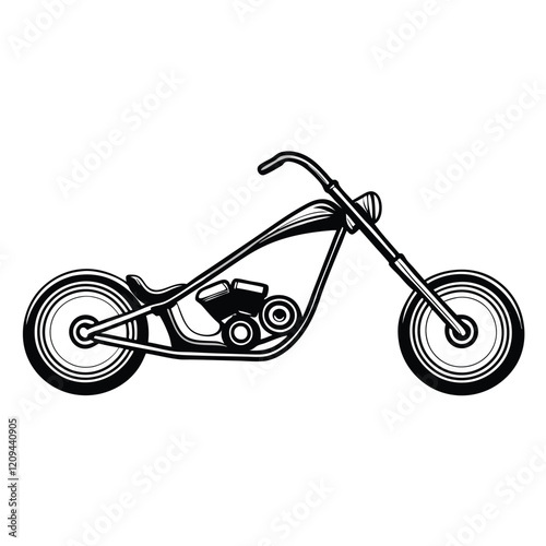 A sleek, minimalist side view of a chopper motorcycle with a single, prominent chrome exhaust pipe.  The image should be in a clean, contemporary style with a muted color palette.