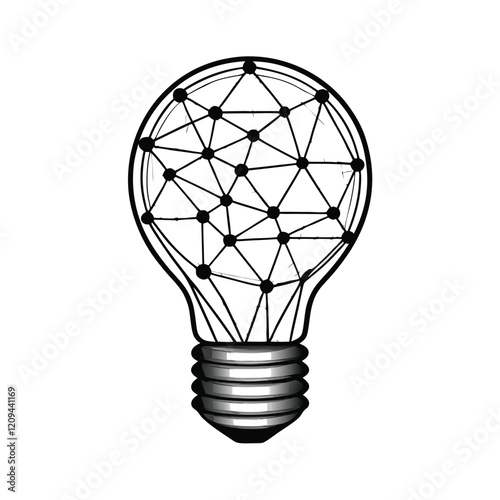 A minimalist illustration of a light bulb with interconnected lines radiating outwards, representing ideas and connections.