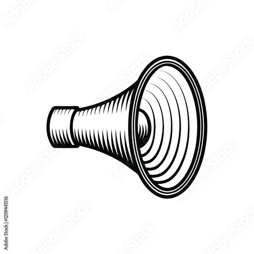 A simple, minimalist illustration of a megaphone with stylized sound waves emanating from it.