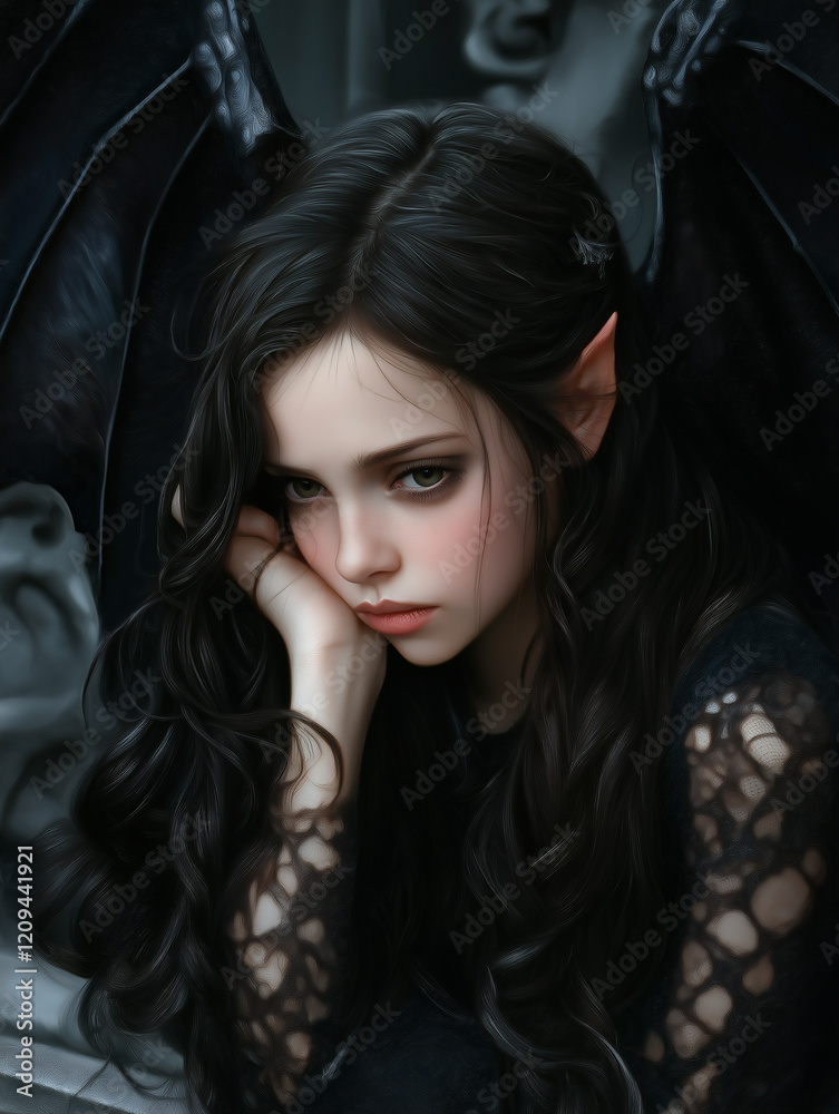 portrait of a beautiful elf girl, illustration from a fantasy world, book cover, concept of romantic fantasy and strong female character