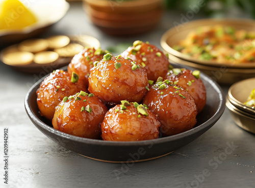 Generated imageSweet dessert balls with syrup and pistachios awwamah 