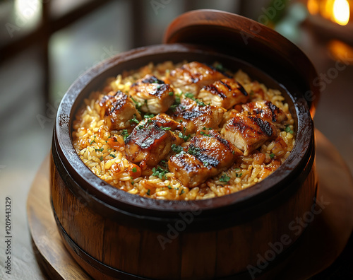 Grilled chicken over saucy rice fakharah