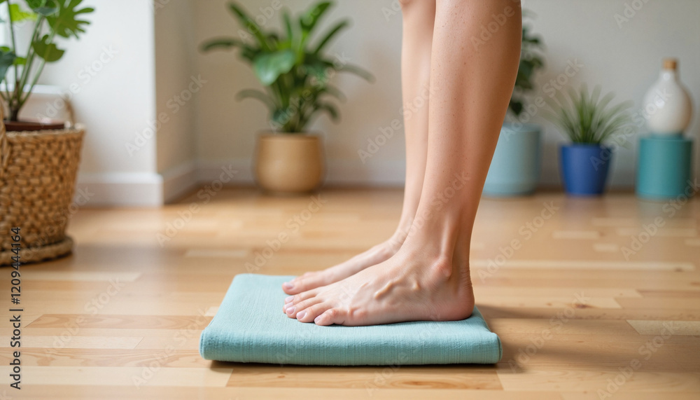 Relaxing feet on soft pad in serene interior, comfort and calmness Relaxing feet on soft pad in serene interior, comfort and calmness