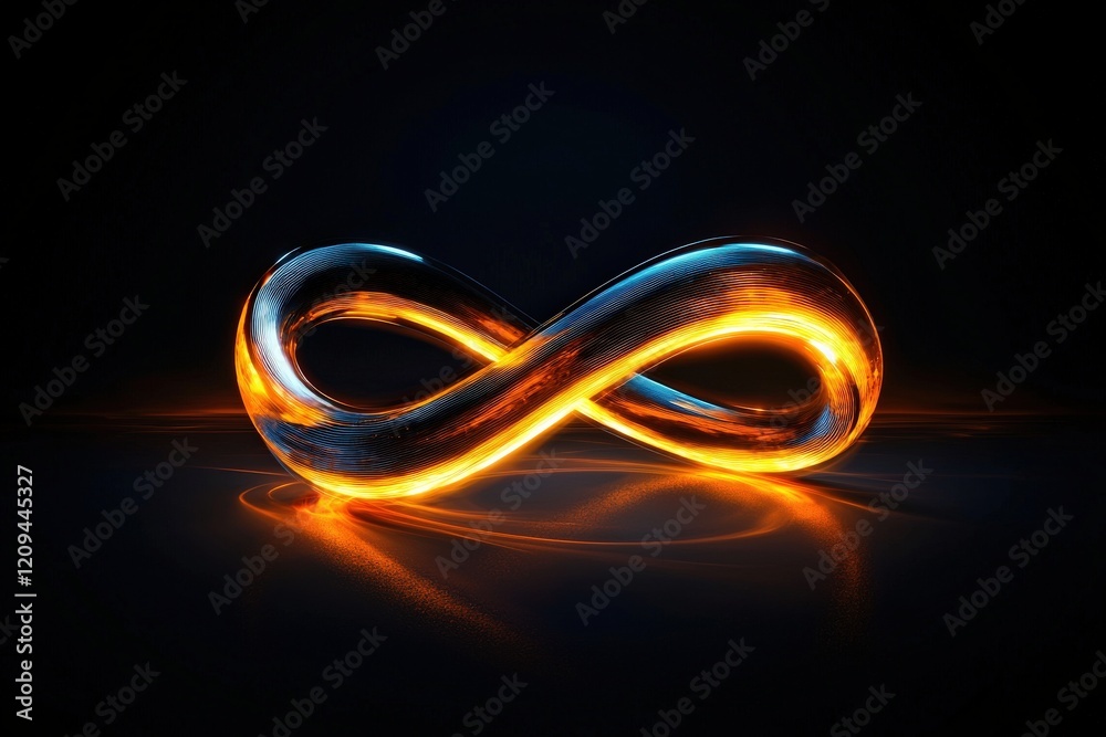 The concept of infinity visualized with a glowing Mobius strip in space, The concept of infinity visualized with a glowing Mobius strip in space,