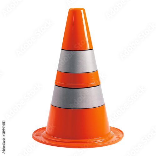 A traffic cone in a bright orange hue.