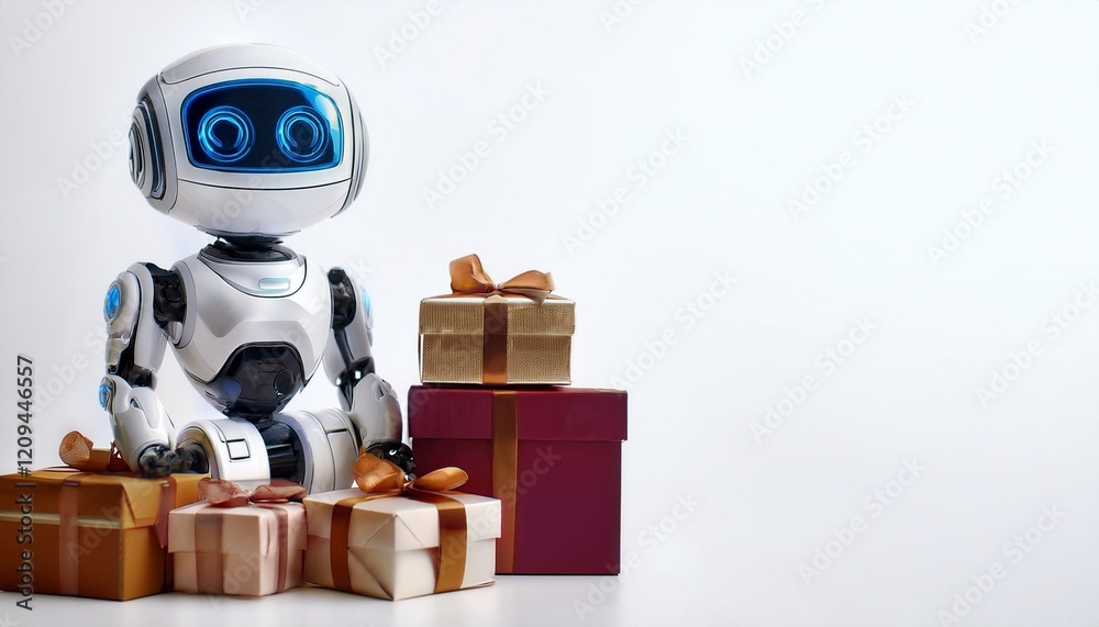 Naklejka premium robot with gift box