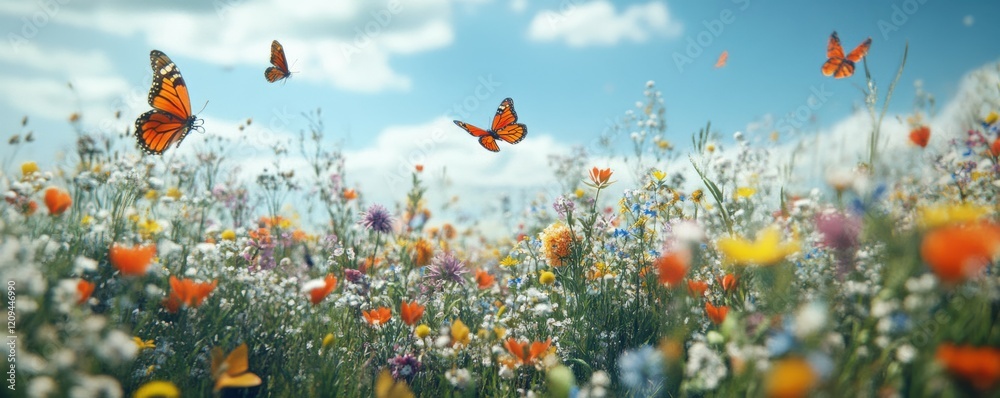A tranquil meadow filled with wildflowers, where butterflies flit and bees buzz among the fragrant blossoms. A tranquil meadow filled with wildflowers, where butterflies flit and bees buzz among the fragrant blossoms.
