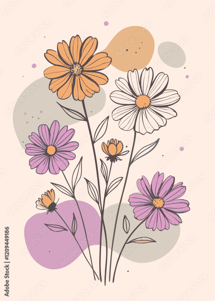 Naklejka premium A inspired wedding invitation with daisies plants vector