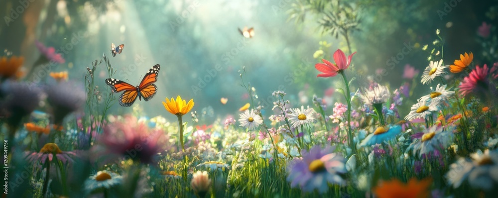 A tranquil meadow filled with wildflowers, where butterflies flit and bees buzz among the fragrant blossoms. A tranquil meadow filled with wildflowers, where butterflies flit and bees buzz among the fragrant blossoms.