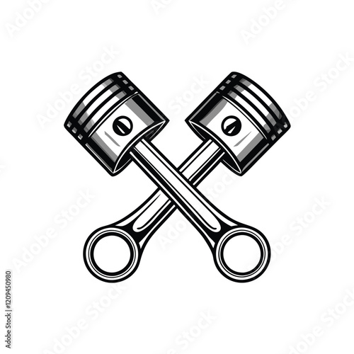Monogram icon with two crossed pistons in a minimal and modern style, perfect for a automotive or engineering brand logo.