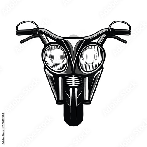 A stylized motorcycle front design with an exaggerated, almost cartoonish headlight.