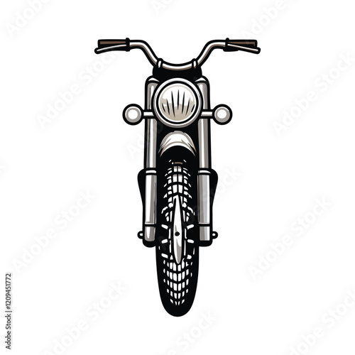 A close-up shot of the front end of a classic motorcycle, showcasing the intricate spoked wheel, handlebars, and chrome accents.