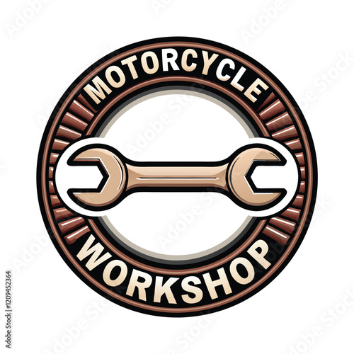 Design a logo for a motorcycle workshop with a retro color scheme and a circular design. Incorporate elements that evoke speed, power, and classic motorcycle culture.