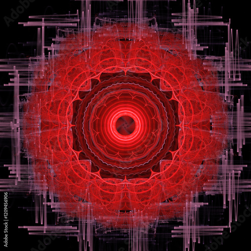 Red ornate bright fractal ornament
