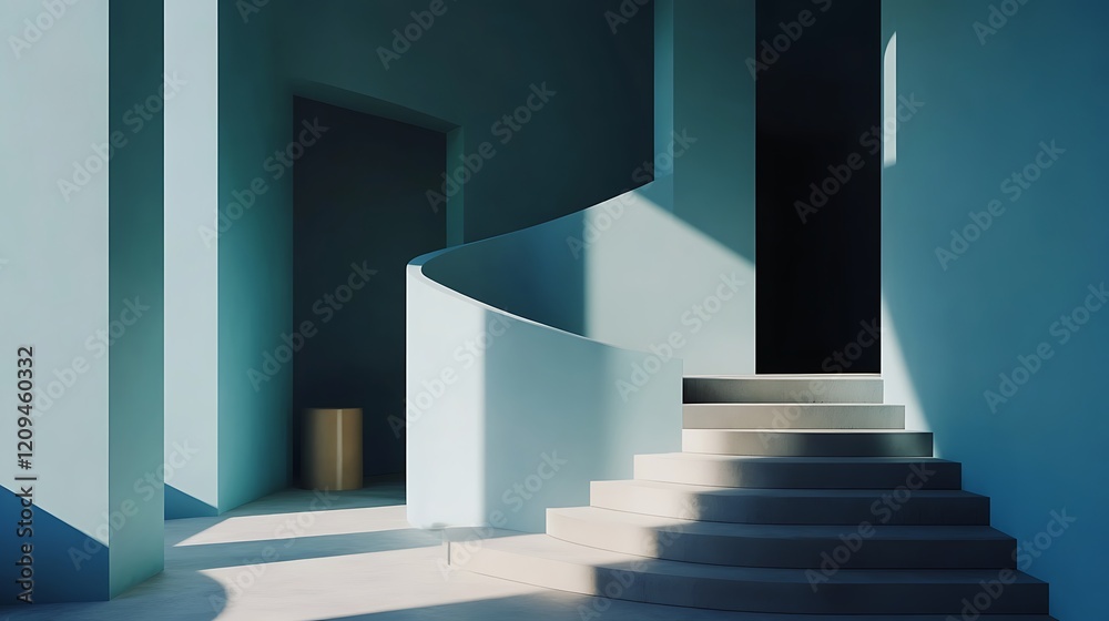 Fototapeta premium Modern Minimalist Staircase Design Blue Walls