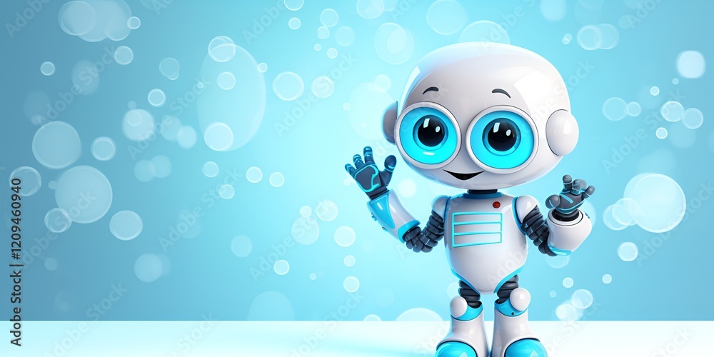 3D Robot with Raised Hand and Speech Bubble Isolated on White Background 3D Robot with Raised Hand and Speech Bubble Isolated on White Background