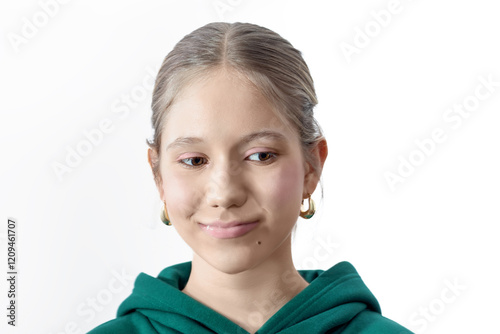 Portrait of a smiling teenage girl with natural makeup