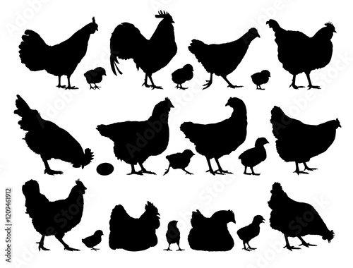 Set silhouettes of chickens and roosters.
