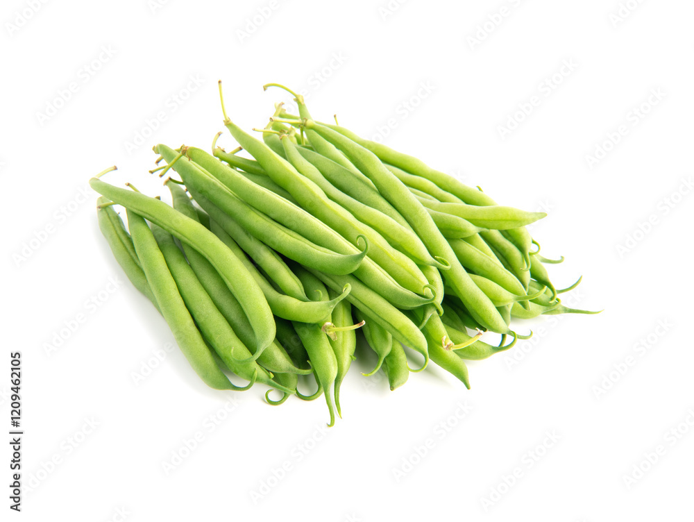 Green beans pile isolated on white background Green beans pile isolated on white background