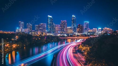 Austin Texas Skyline Night Cityscape Traffic Lights