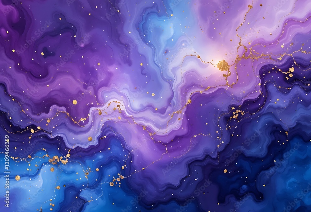 Abstract Purple Blue Gold Marble Swirl Galaxy Design Abstract Purple Blue Gold Marble Swirl Galaxy Design