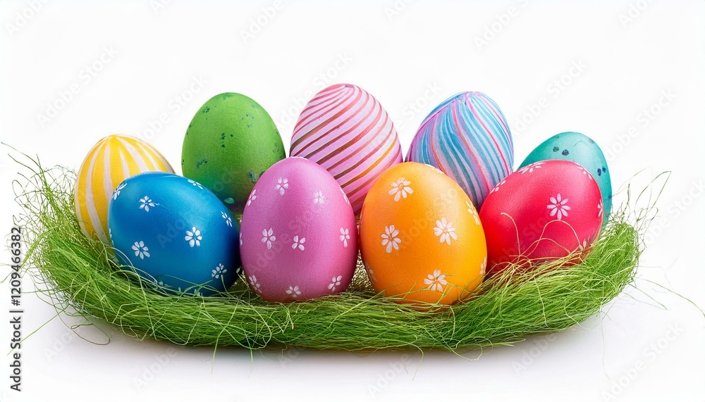 PNG Colorful traditional Easter eggs display, element set on transparent background, shiny PNG Colorful traditional Easter eggs display, element set on transparent background, shiny