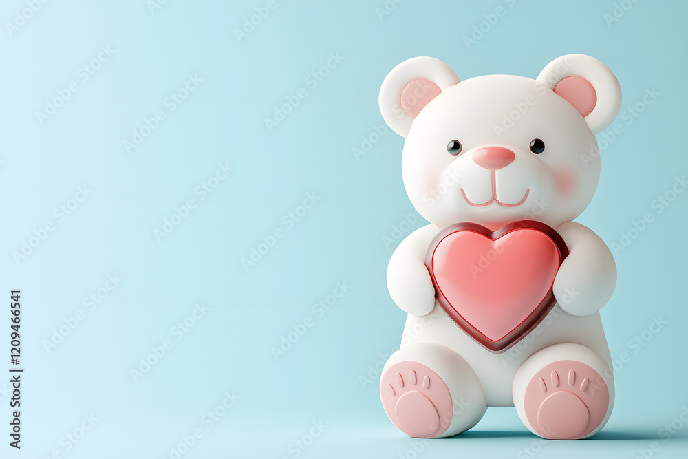 Obraz premium Sweet cartoon bear holding heart shaped chocolate box, symbolizing love and affection. This adorable character is perfect for expressing warmth and joy