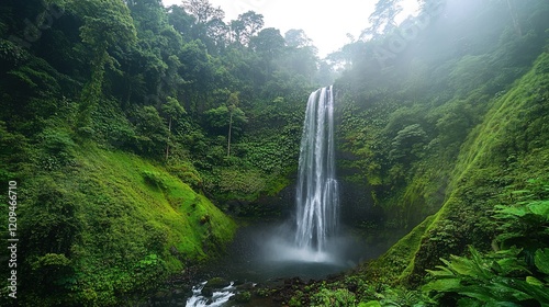 Wallpaper Mural Lush green jungle with tall trees and cascading waterfall, rich and vibrant rainforest Torontodigital.ca