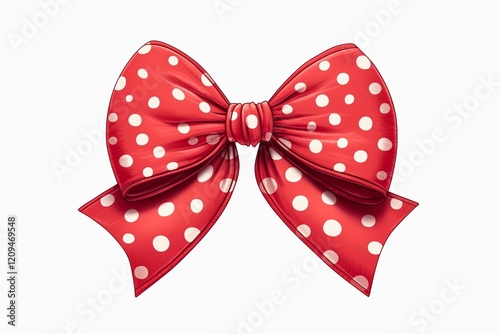 Red bow with white dots isolated on a white background