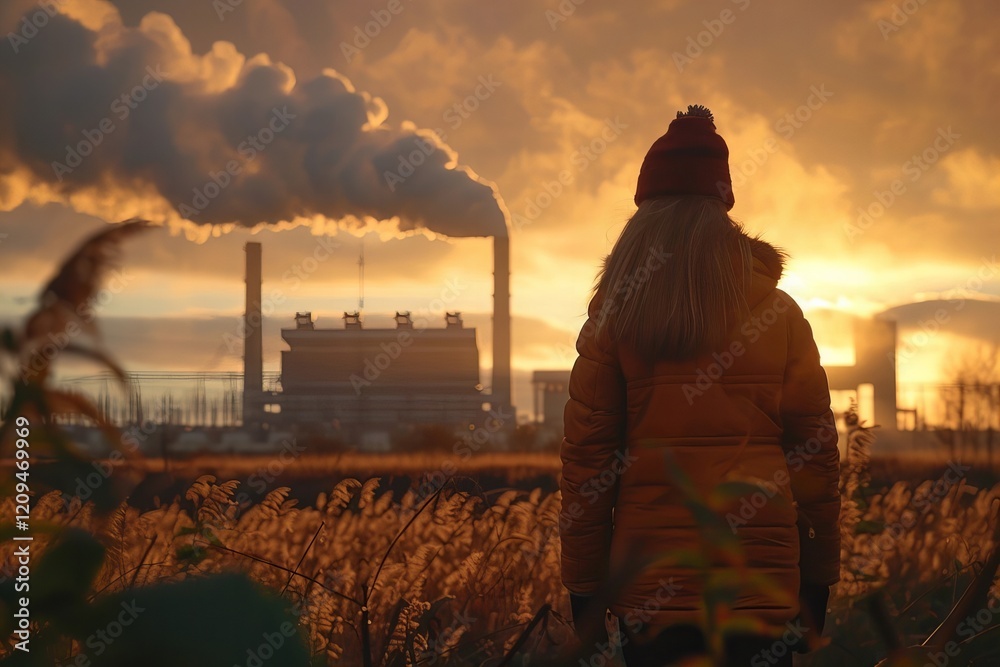 Fototapeta premium Cole Power Plant Industry Emits Dirty Carbon Monoxide Smoke, Contributing to Air Pollution and Acid Rain