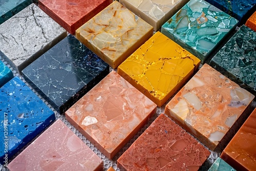 Quartz Tile Samples Available in Various Colors for Flooring, Backsplashes, and Showers photo