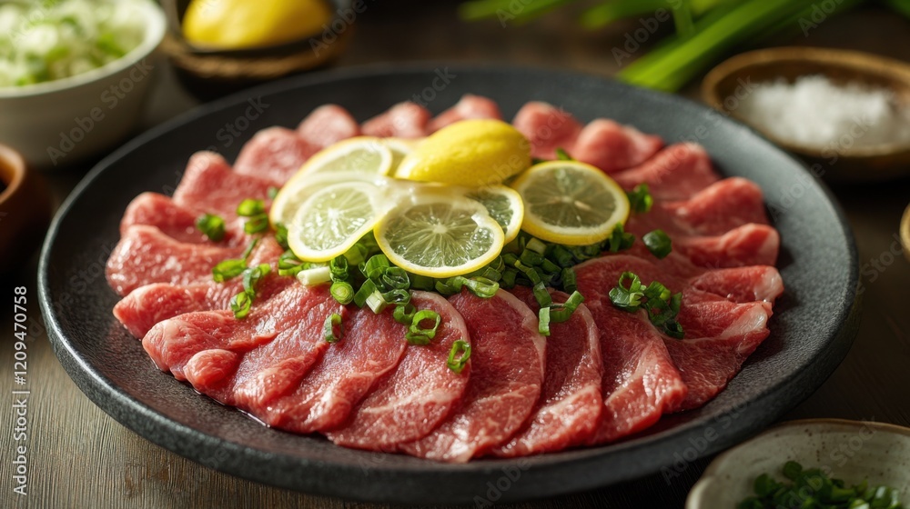 Beef carpaccio lemon onion. Generative AI Beef carpaccio lemon onion. Generative AI