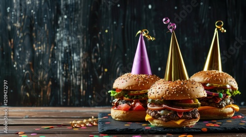 Festive Cheeseburgers Party Table Confetti Celebration