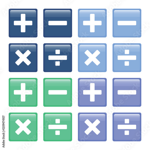Vector illustration of addition, subtraction, multiplication and division mathematical symbols on white background. For educational books.