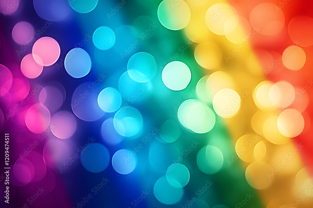 Fototapeta premium A rainbow bokeh abstract background with a queer or LGBT theme for Pride, LGBT History month or coming out day, Find a Rainbow Day